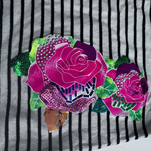 Wonder Nation Black Striped Sequin Rose Long Sleeve Tee - Picture 4 of 4